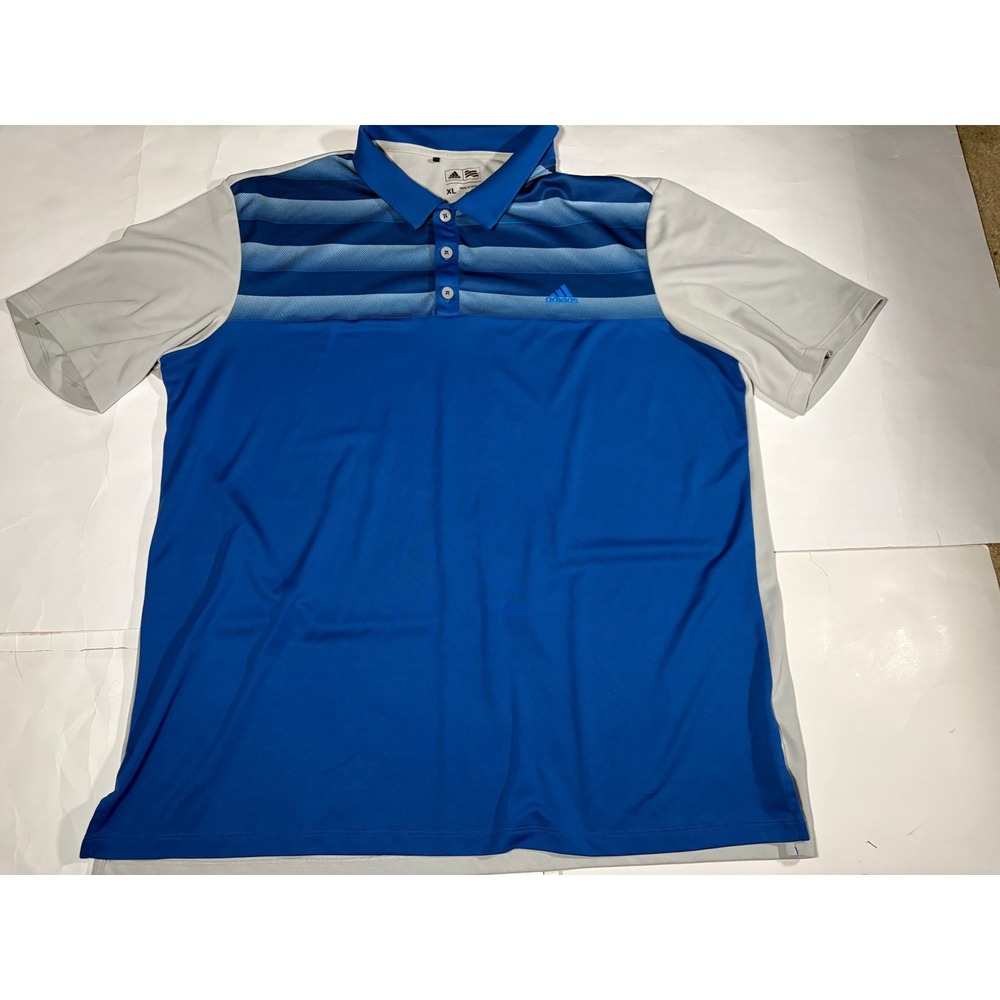 Adidas Golf Men's XL Blue Gray Striped Performance Polo Shirt